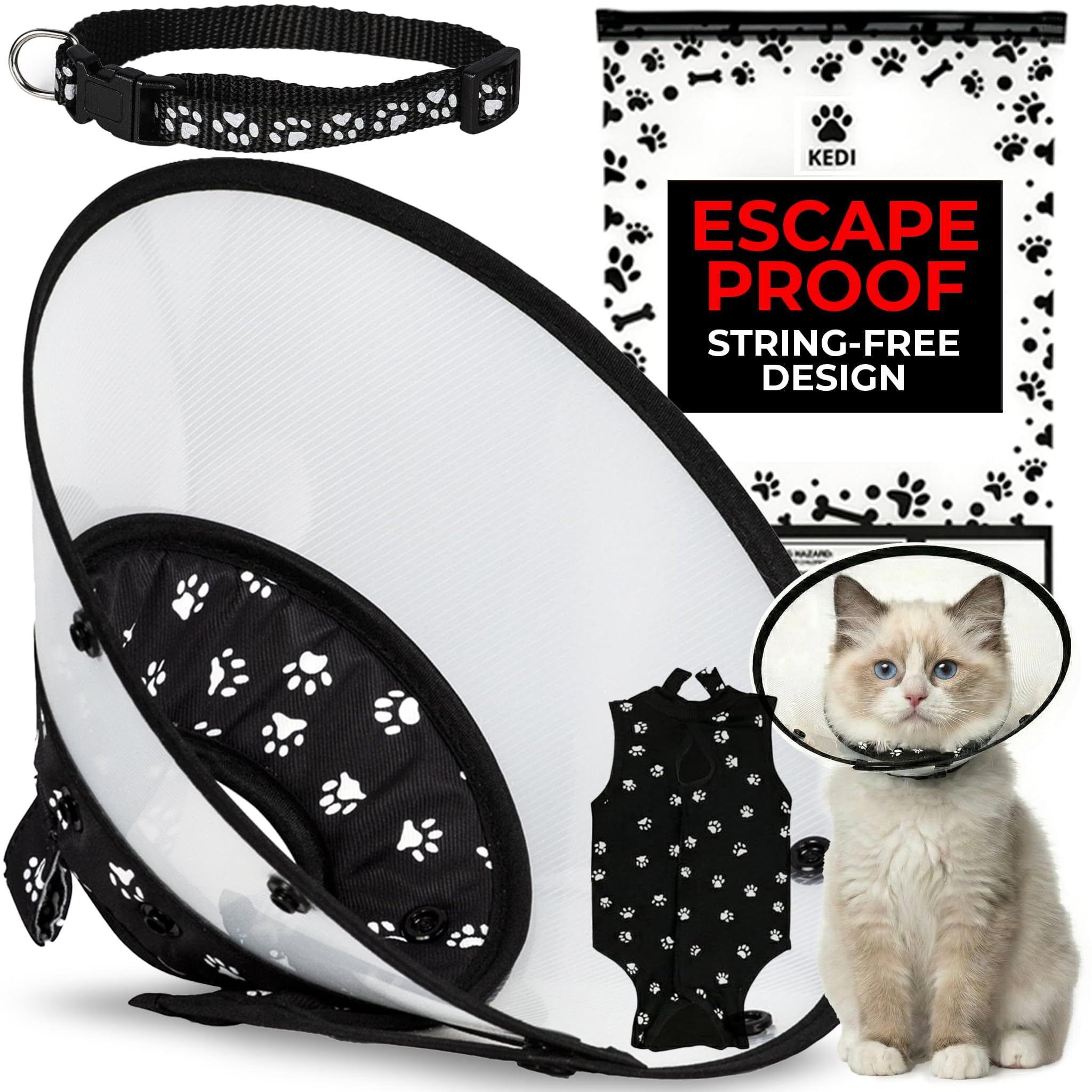 Kedi Cats Solutions kit cône récupération chat ensemble, confort durable pendant la convalescence.
