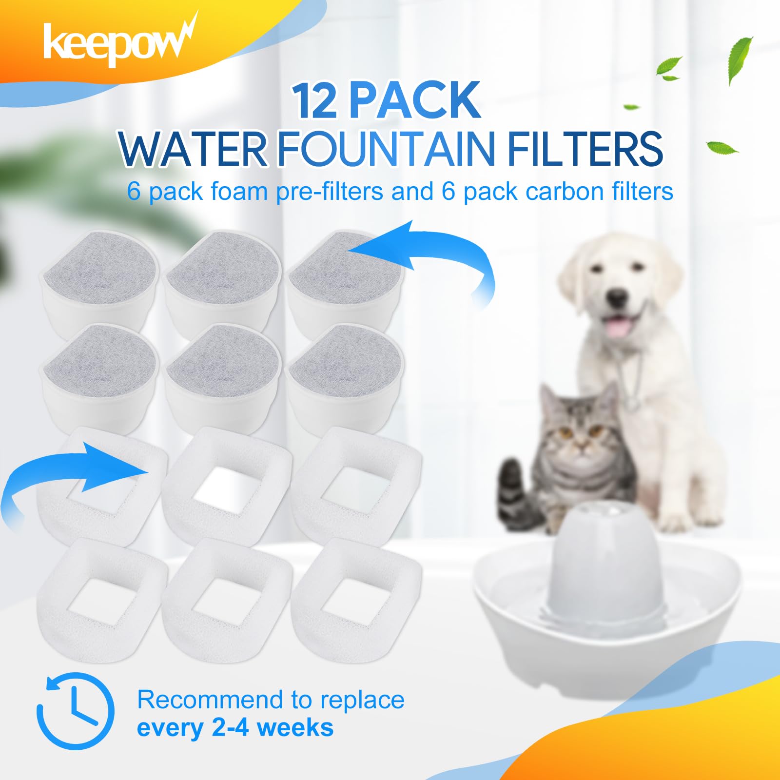 Pack de 12 filtres Keepow pour fontaine chat remplacement régulier recommandé