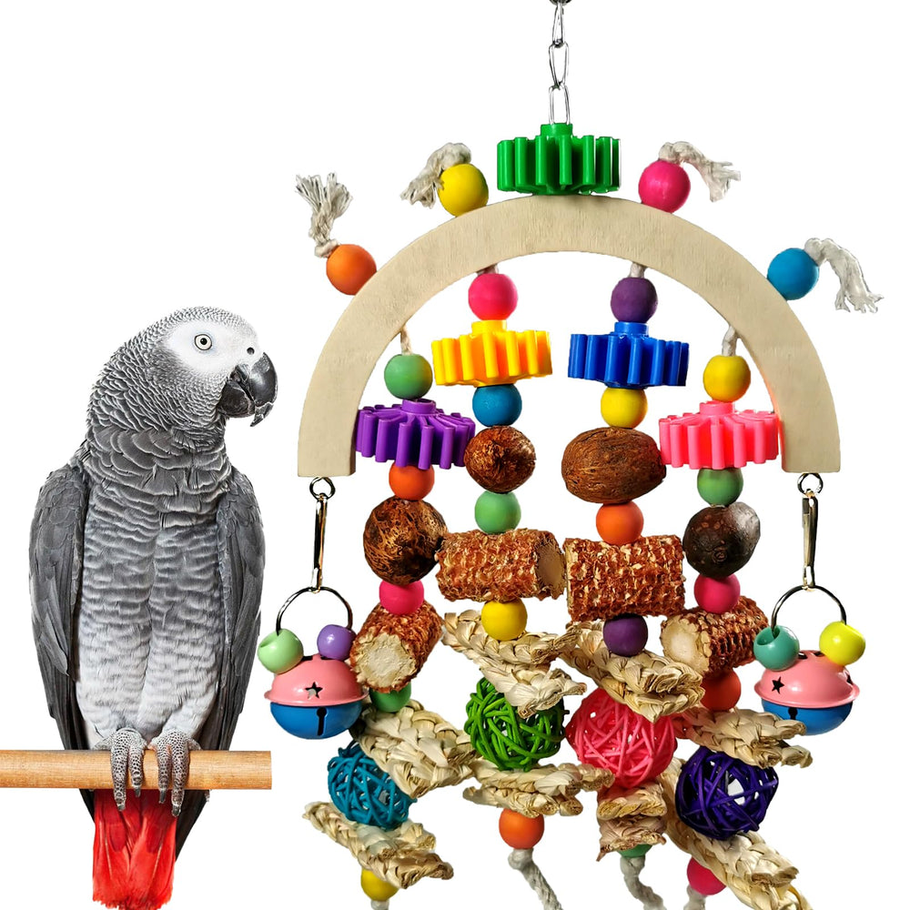 Kewkont – jouet pour oiseaux avec balle rotin naturelle, stimulation et mâchage