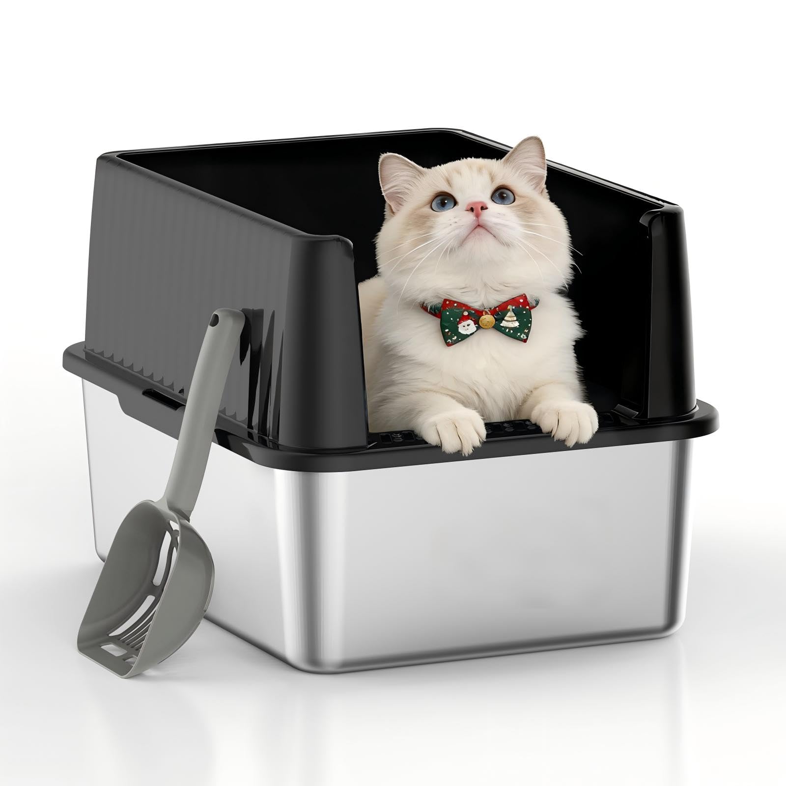 Keeyova bac litière chat à hautes parois avec ouverture supérieure pour plus d'espace.