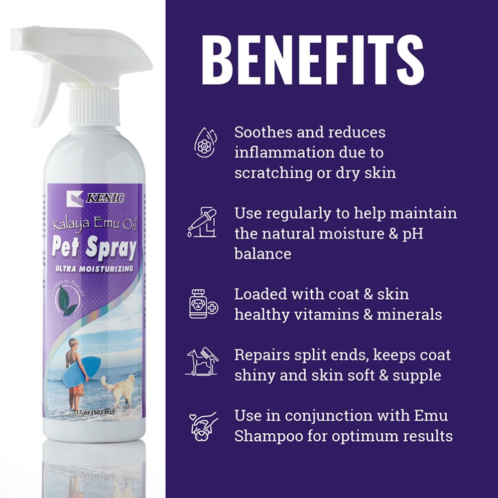 Kenic Spray huile d'émeu – pattes: application rapide soulage les zones sèches.