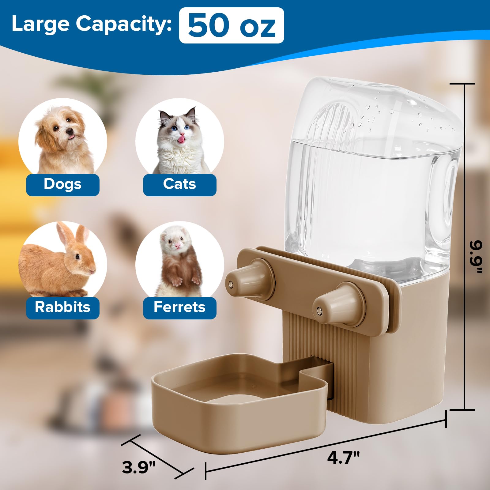 Bouteille 50oz adaptée lapin, furet, chat et chien, grande capacité.