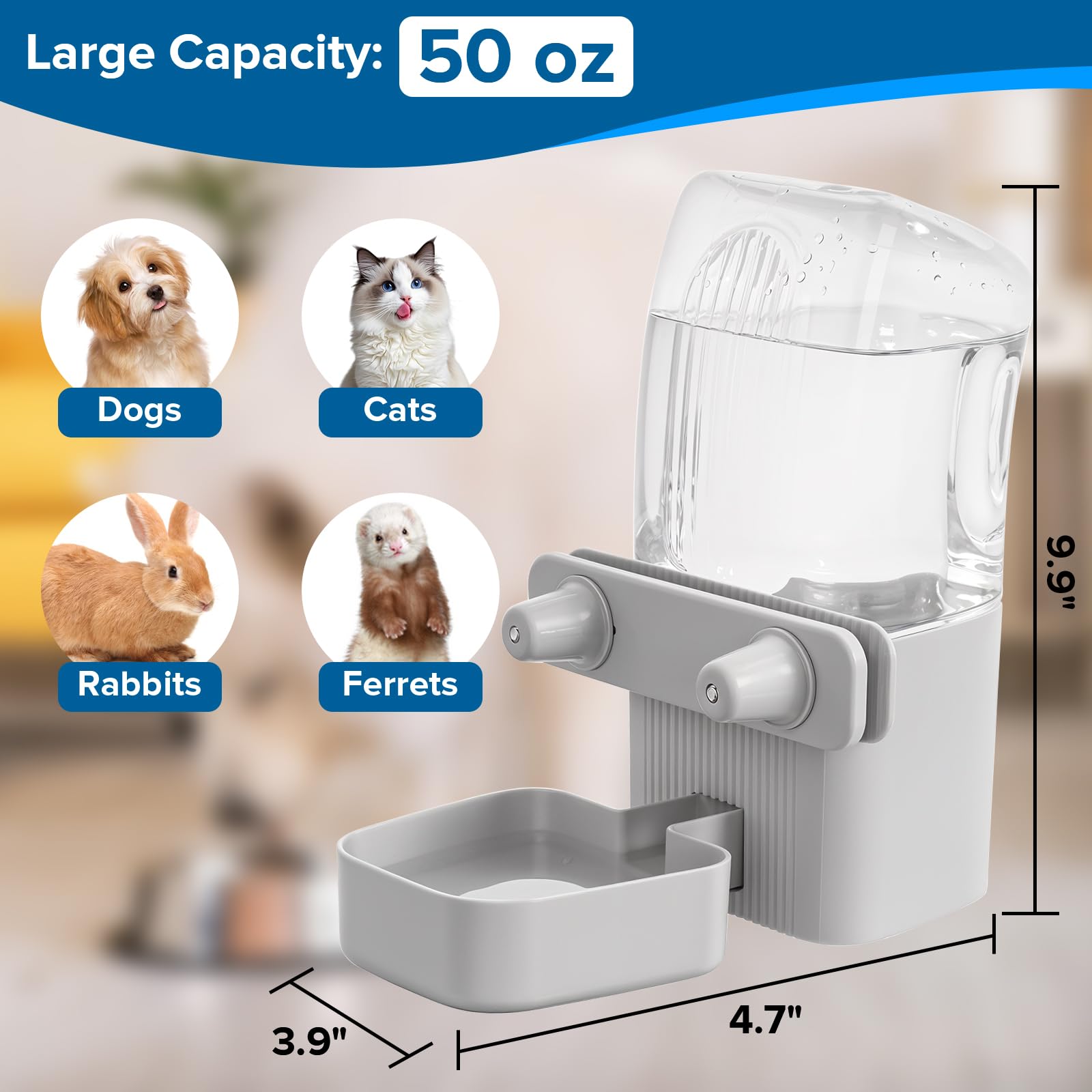 Kenond distributeur eau chat 50oz, cage compatible, installation aisée.
