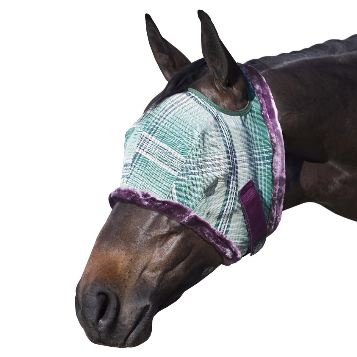 Kensington Masque anti-mouches avec bordure peluche, confort pour le cheval