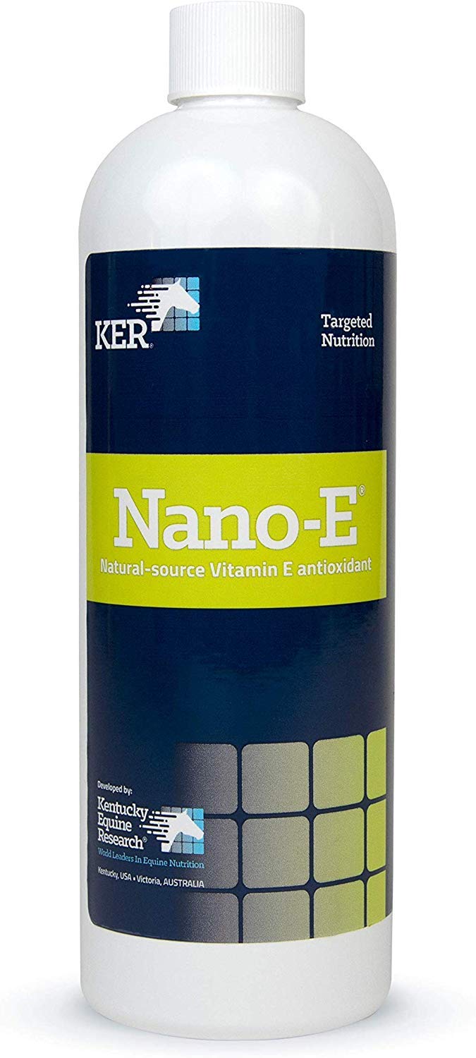 Kentucky Equine Research Nano-E – bouteille 450 ml, vitamine E naturelle pour chevaux et récupération musculaire.