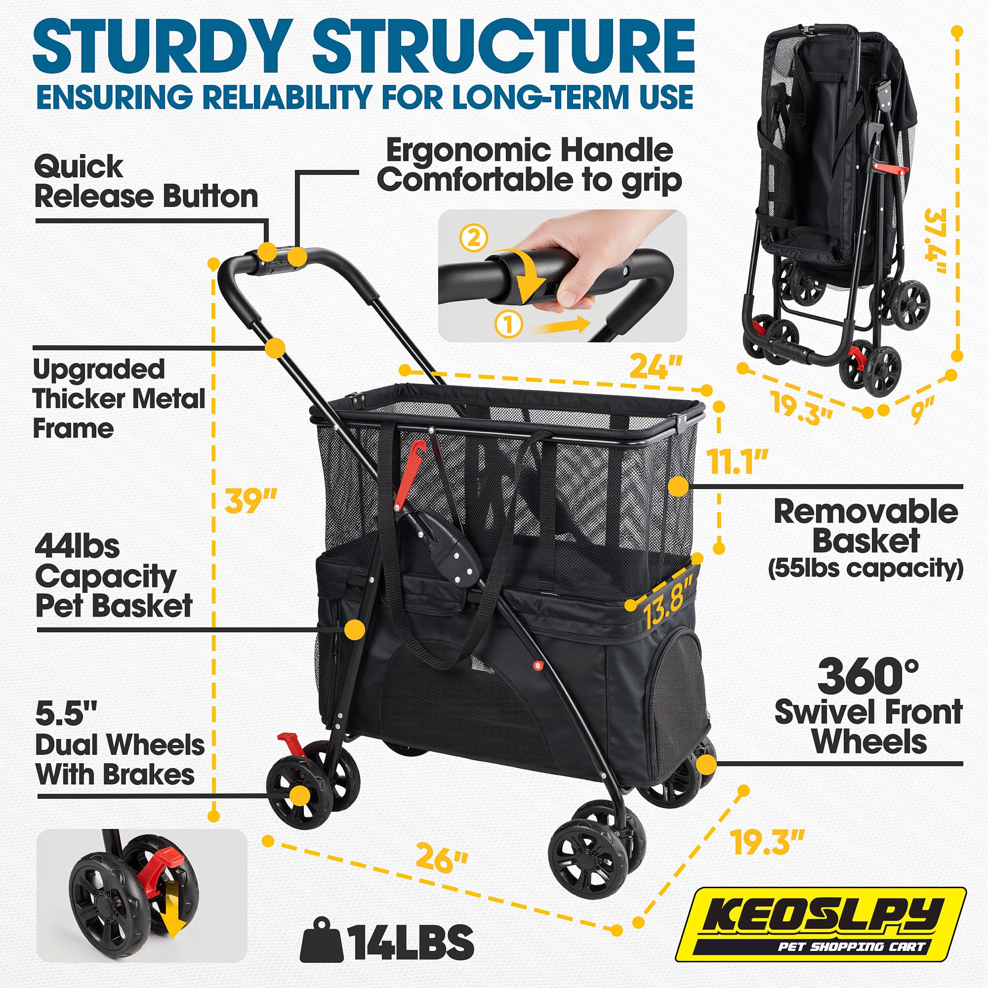 Keoslpy grande capacité 130L pour faire les courses et lessives.