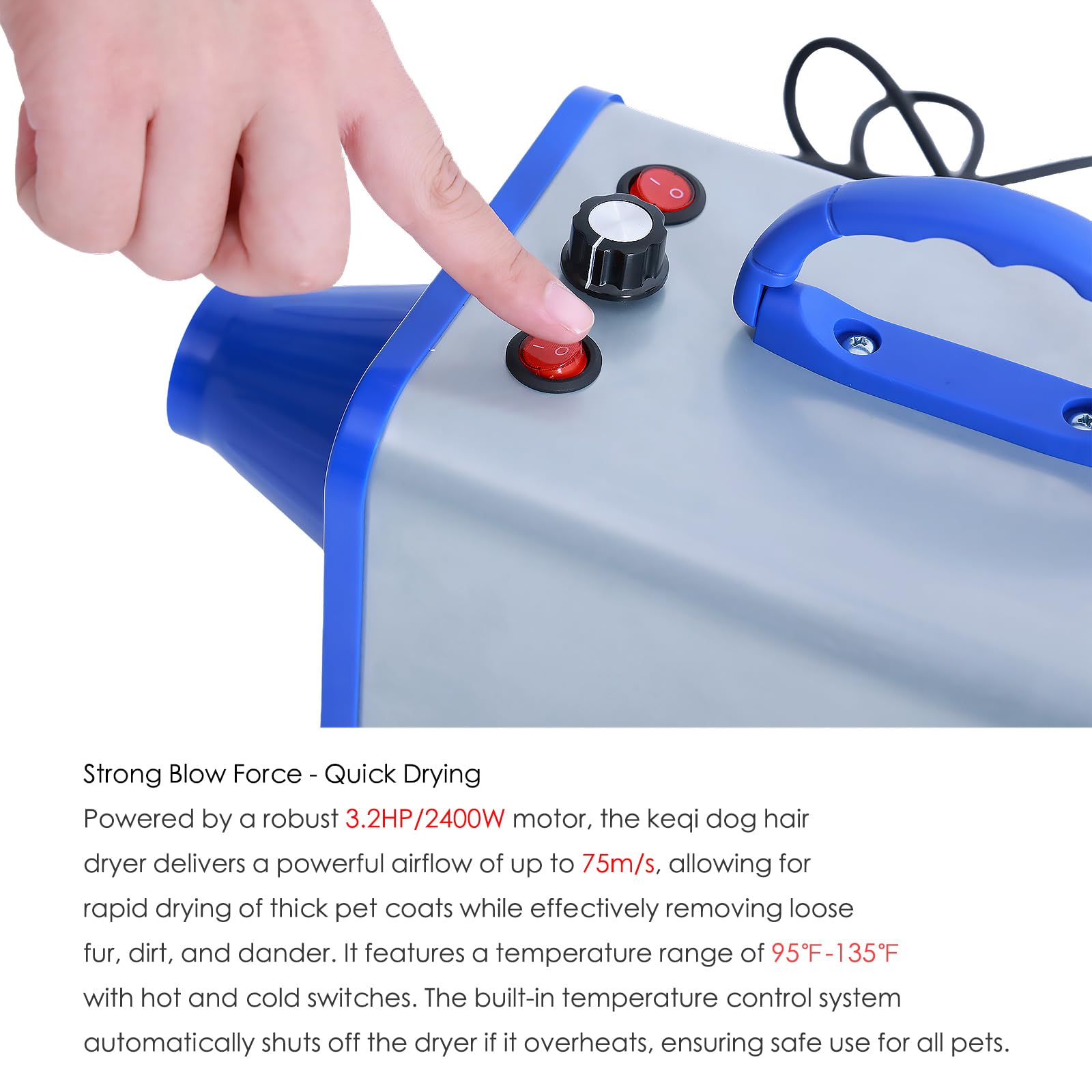 Keqi Sèche-Chien Pro Haute Vitesse 75mps, réduction du temps de séchage.