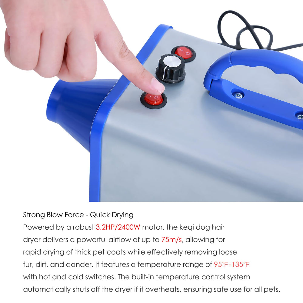 Keqi Sèche-Chien Pro Haute Vitesse 75mps, réduction du temps de séchage.