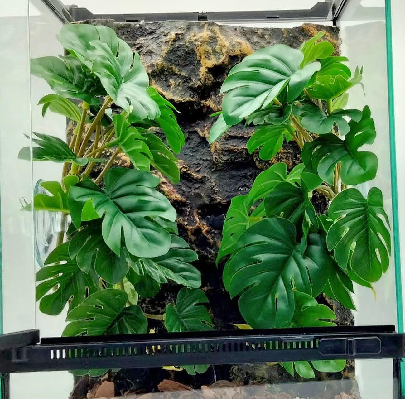 KERUIDENG Monstera pendante artificielle en suspension, décor sans entretien pour terrarium.