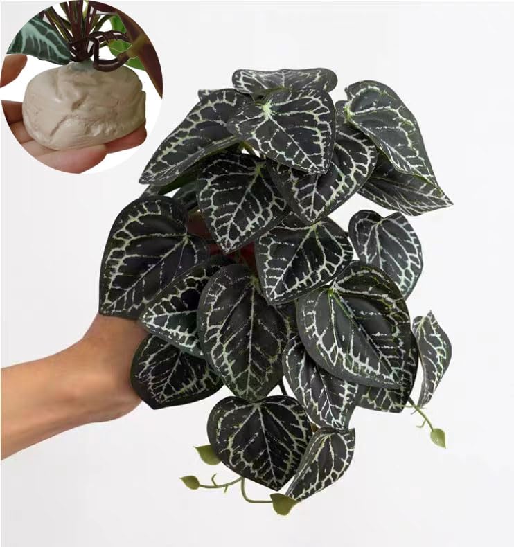 KERUIDENG Plante artificielle pour terrarium, feuillage dense, facilite l'escalade et le camouflage des reptiles.