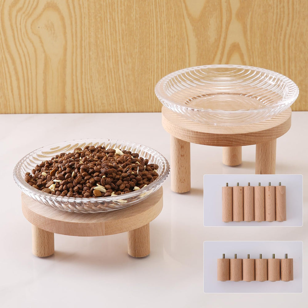 KGCCIZI bol chat surélevé en verre avec pieds en bois, deux hauteurs pour le confort du repas.