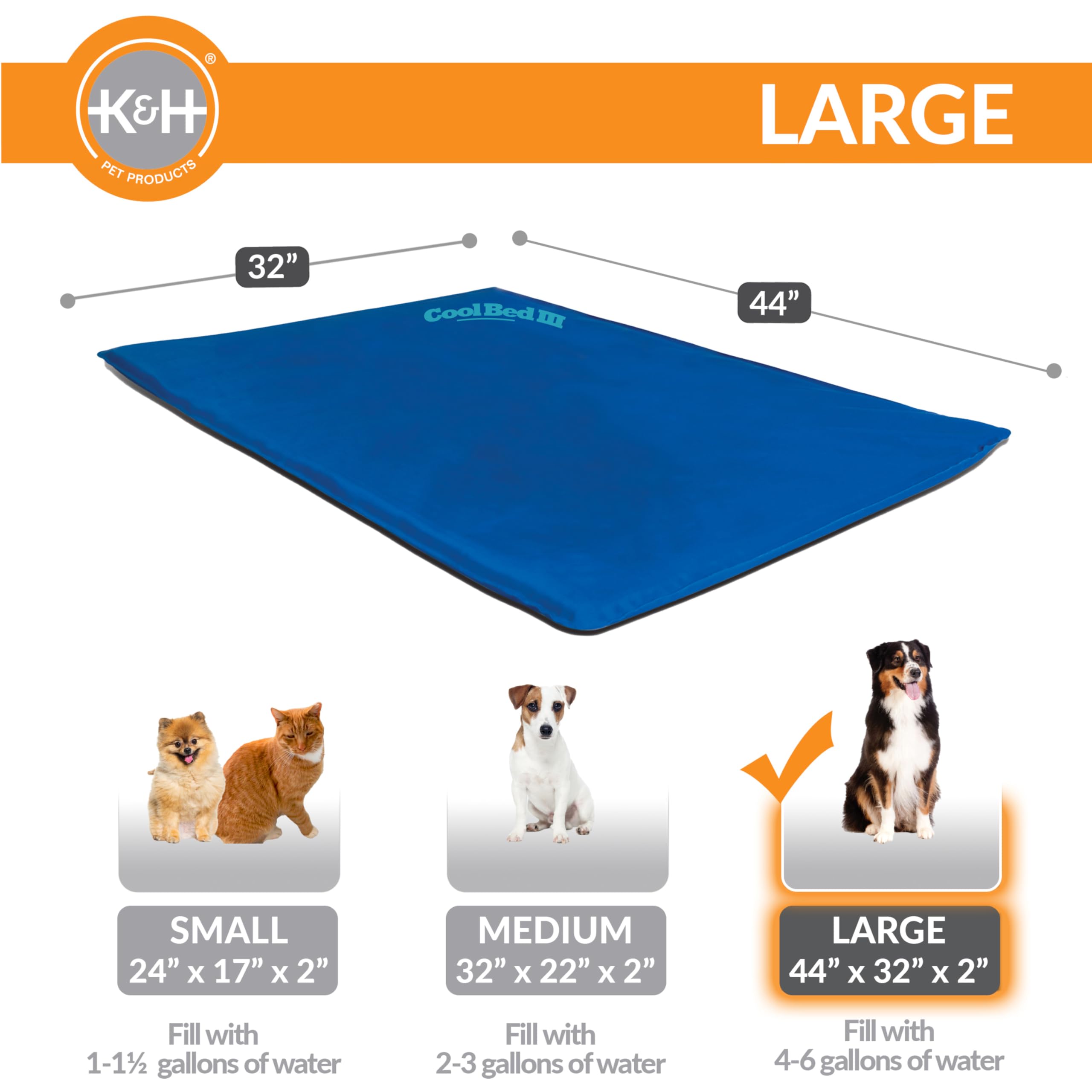 K&amp;H Pet Products Cool Bed III avec bouchon-remplissage-eau, pratique et sûr.