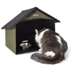 K&amp;H Outdoor Dining Room: abri chat olive, protège nourriture et eau des intempéries.