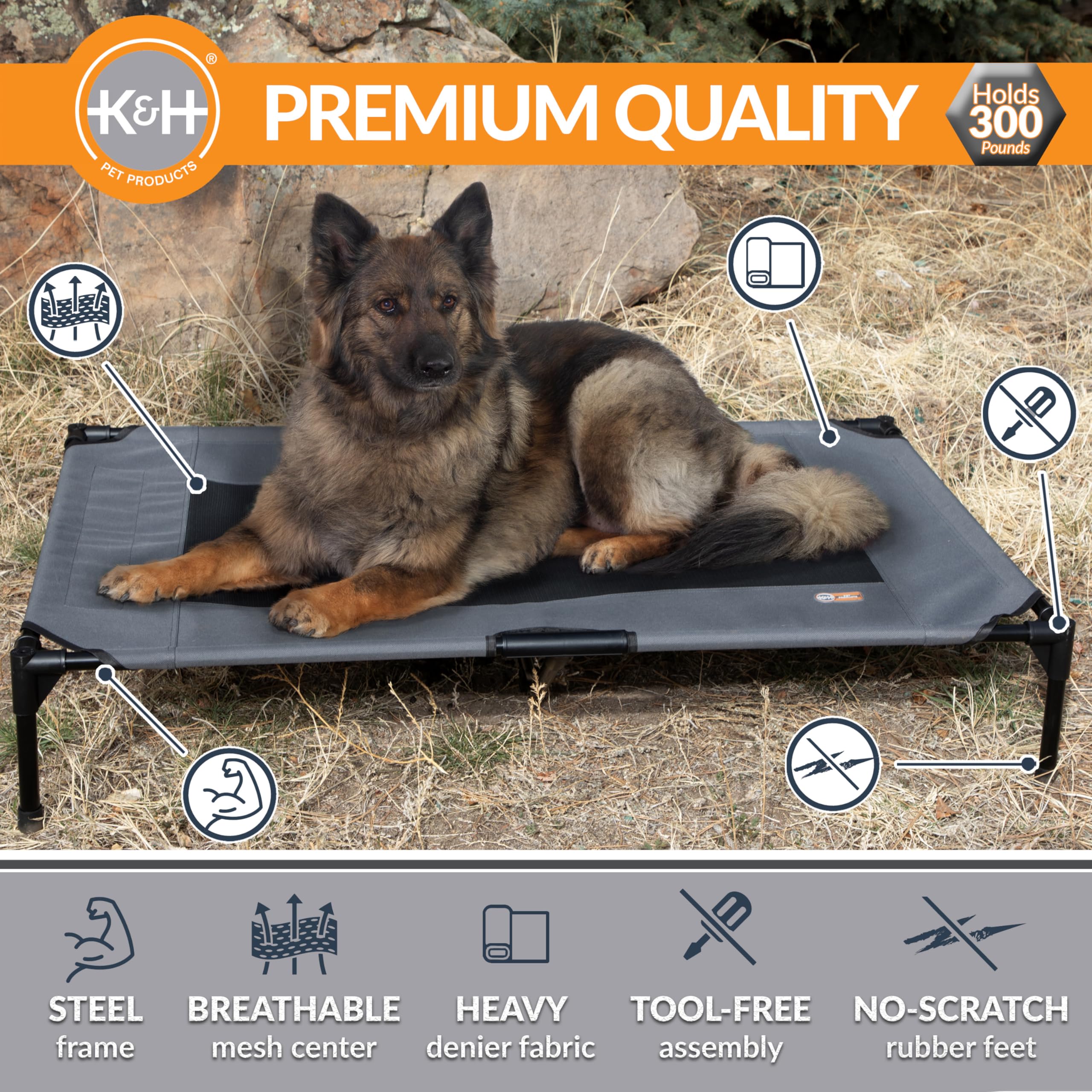 Cadre métallique léger K&H Pet Products, soutien robuste pour chiens de grande taille.