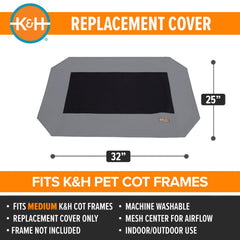 Housse remplacement lit chien moyen 32x25 gris de K&H Pet Cot, facile à laver.