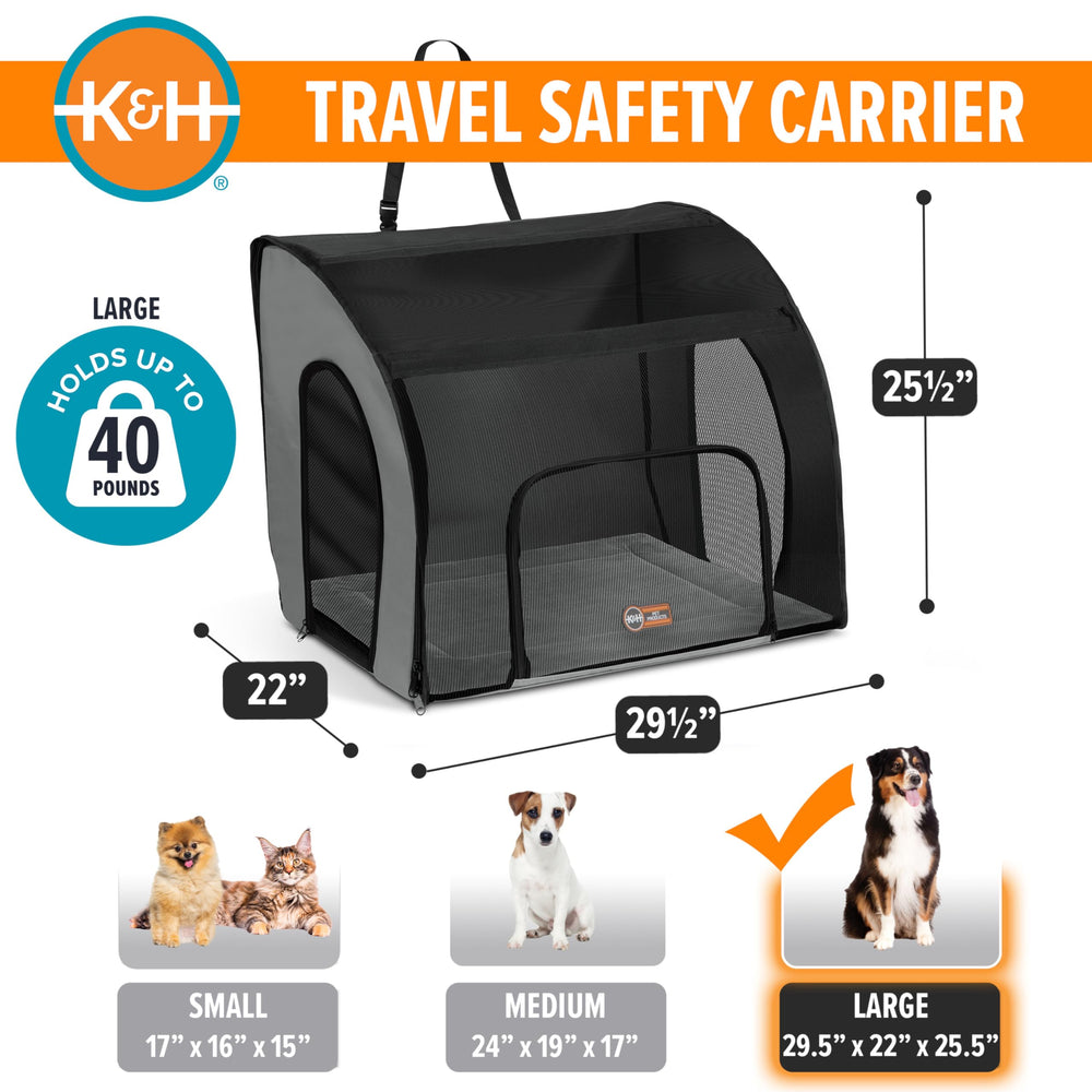 K&H Pet Products siège-auto grand chien, porte droite ouverte, accès facilité.