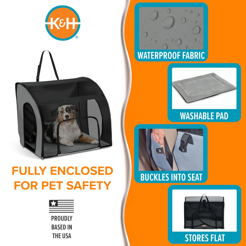 K&H Pet Products siège-auto grand chien, porte frontale zippée pour nourrir sans sortir.