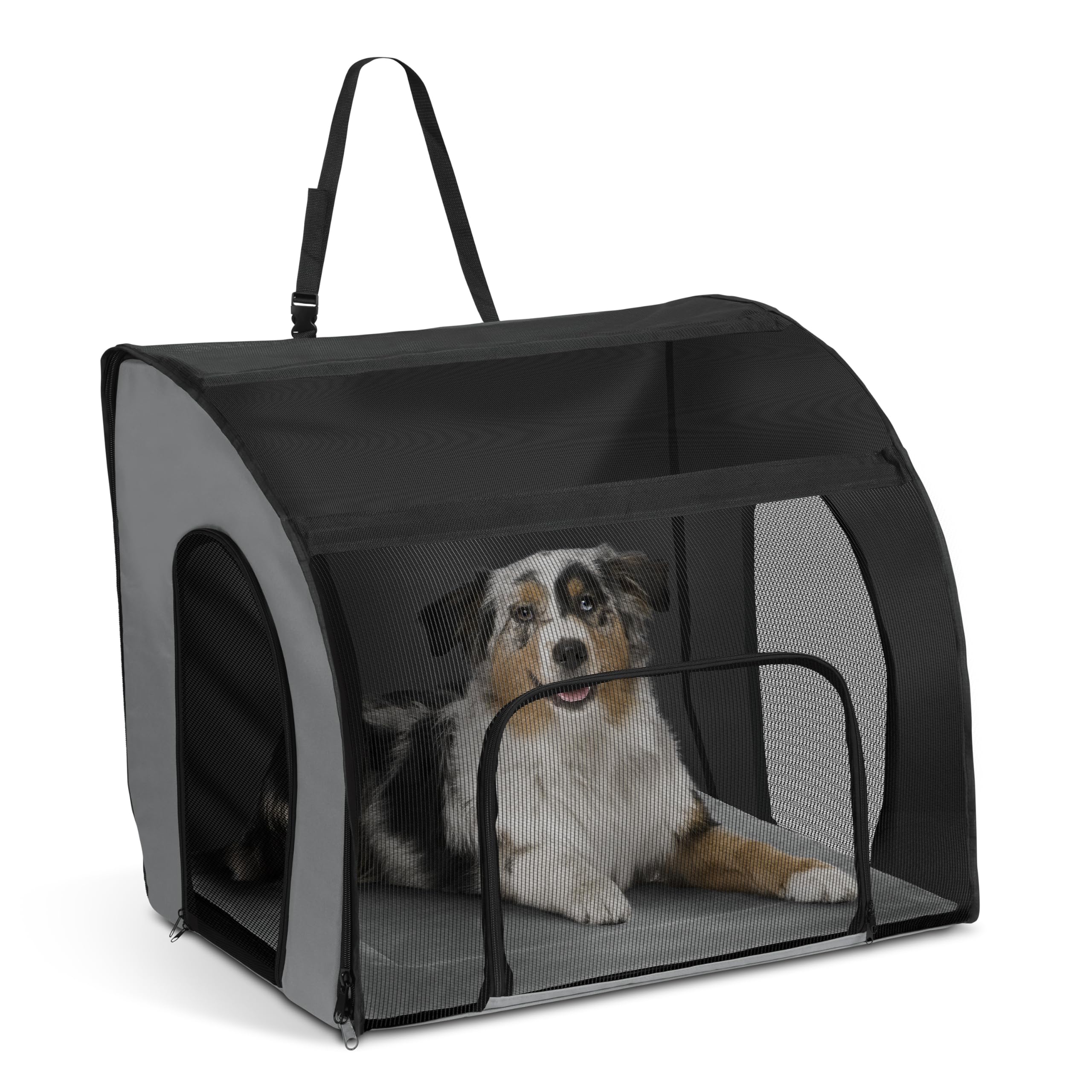 K&H Pet Products siège-auto grand chien, porte gauche ouverte, accès rapide.