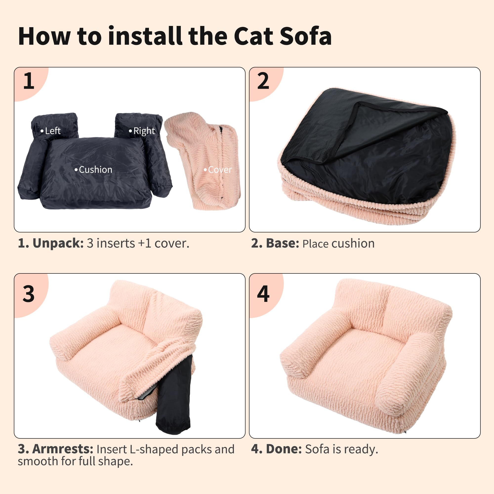 KHONSU PET canapé chat doux — texture moelleuse vue latérale.