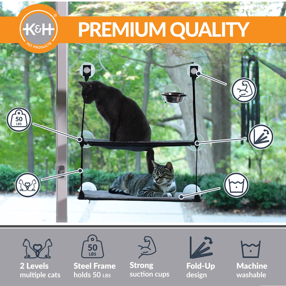 Ventouses robustes du KHP EZ Mount soutenant un chat lourd jusqu'à 50 lb.