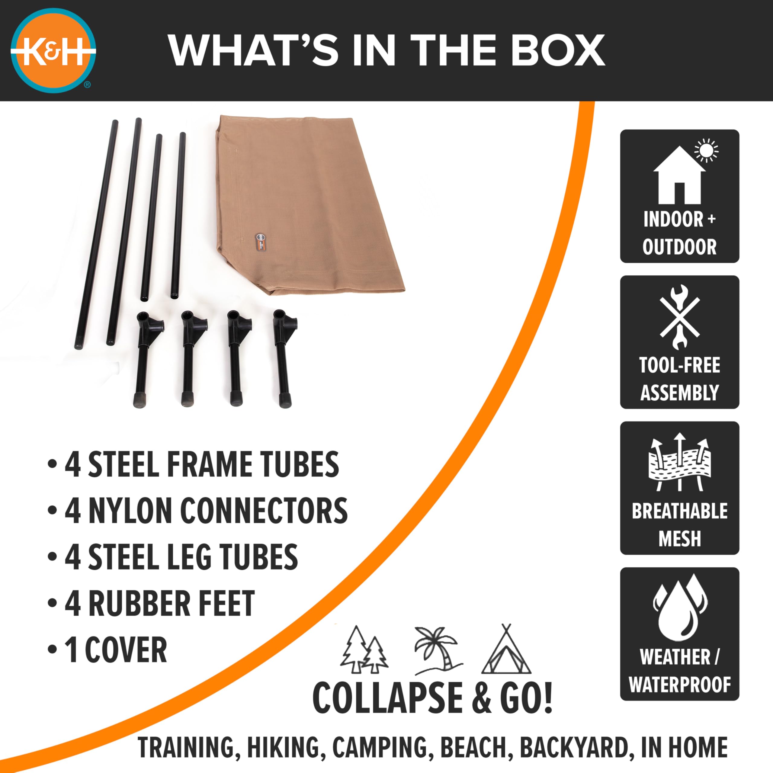 K&H lit chien elevé portable et pratique pour camping.