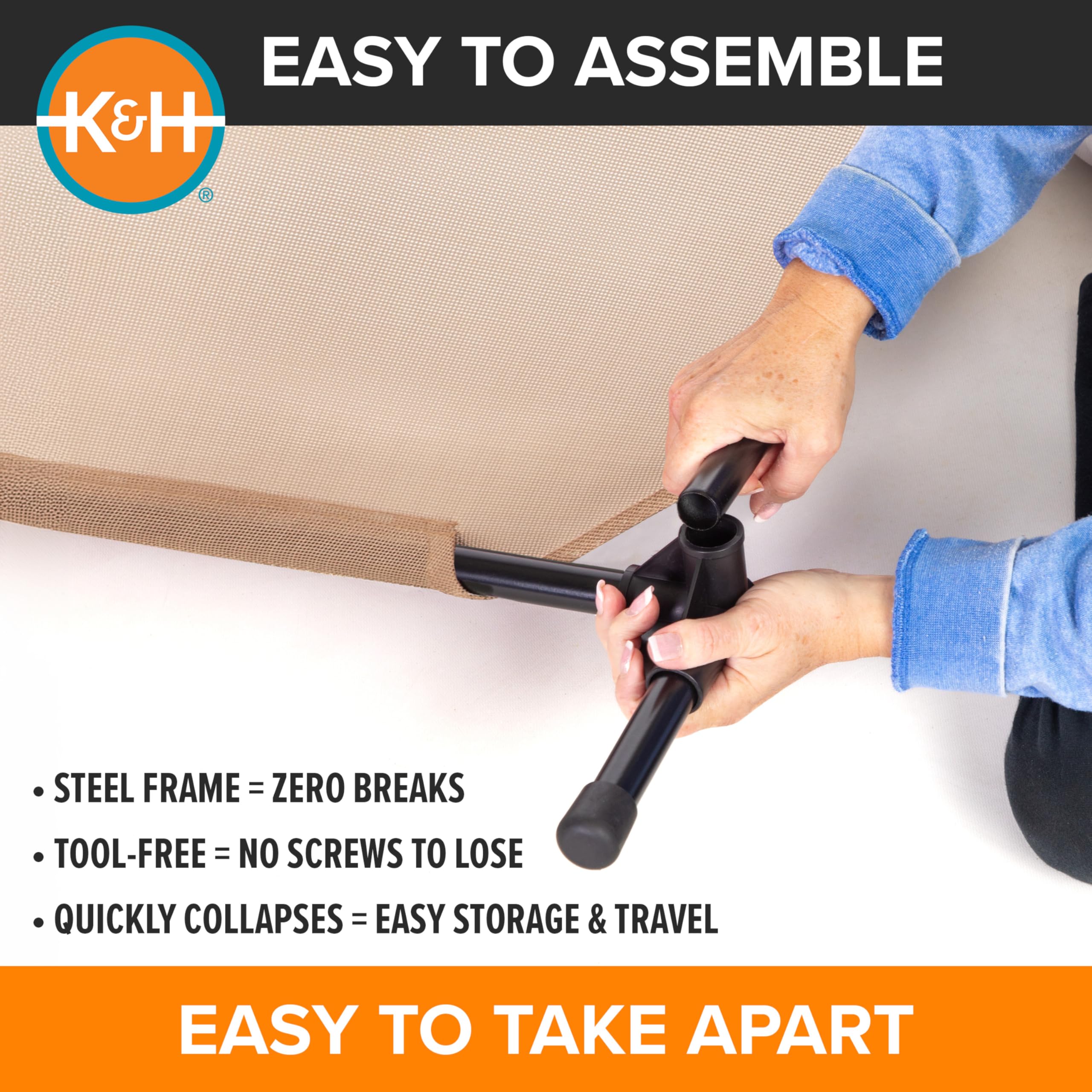 K&H pieds anti-glisse pour lit chien extérieur sécurisé.