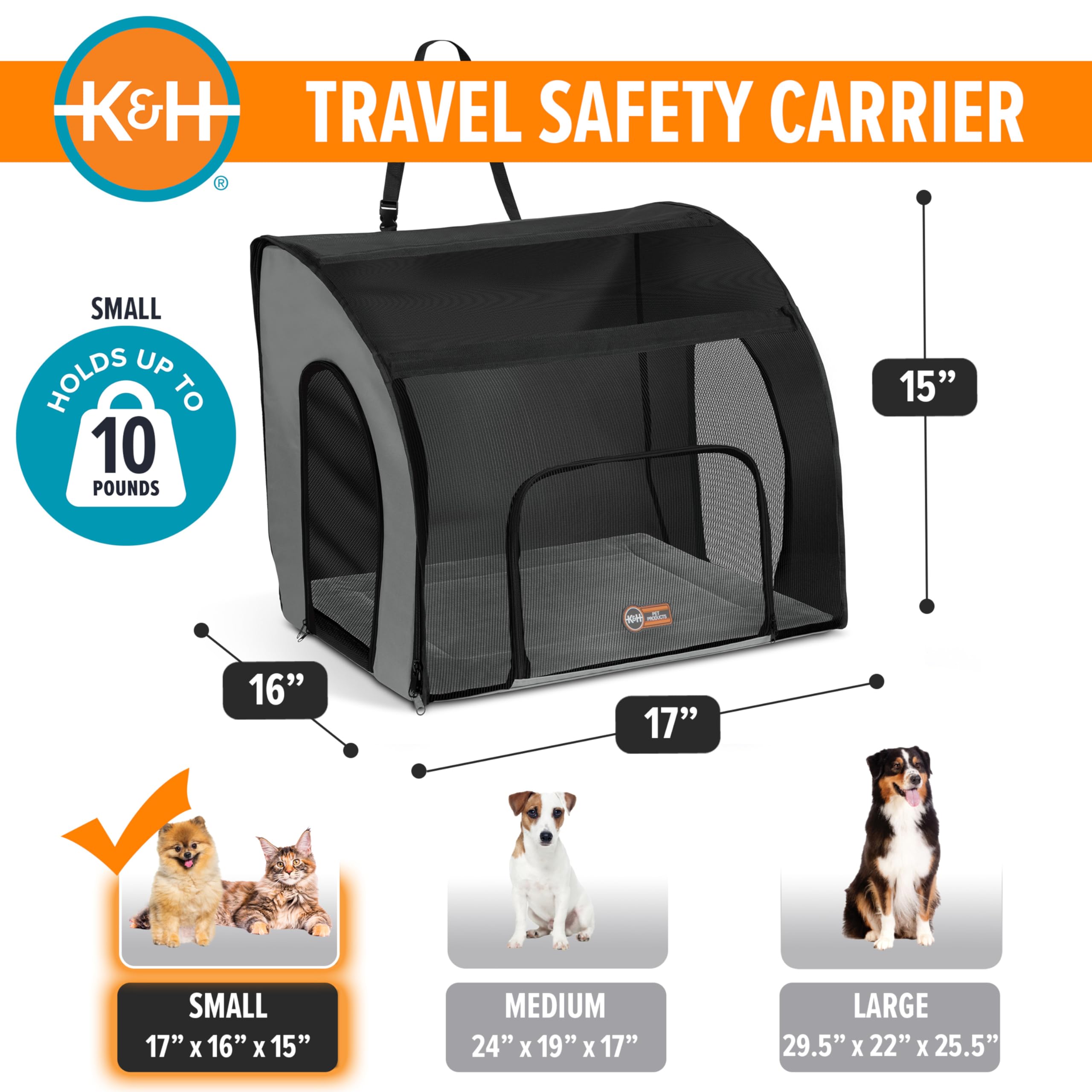 Siège véhicule securité K&H pour chiens et chats, accès latéral côté.