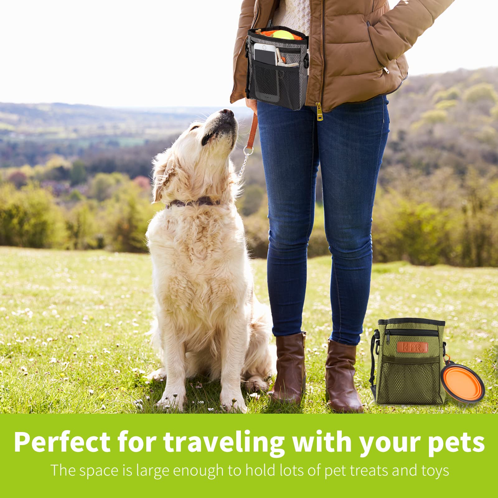 KHPR sac dressage chien compartiments zippés pour clés et smartphone
