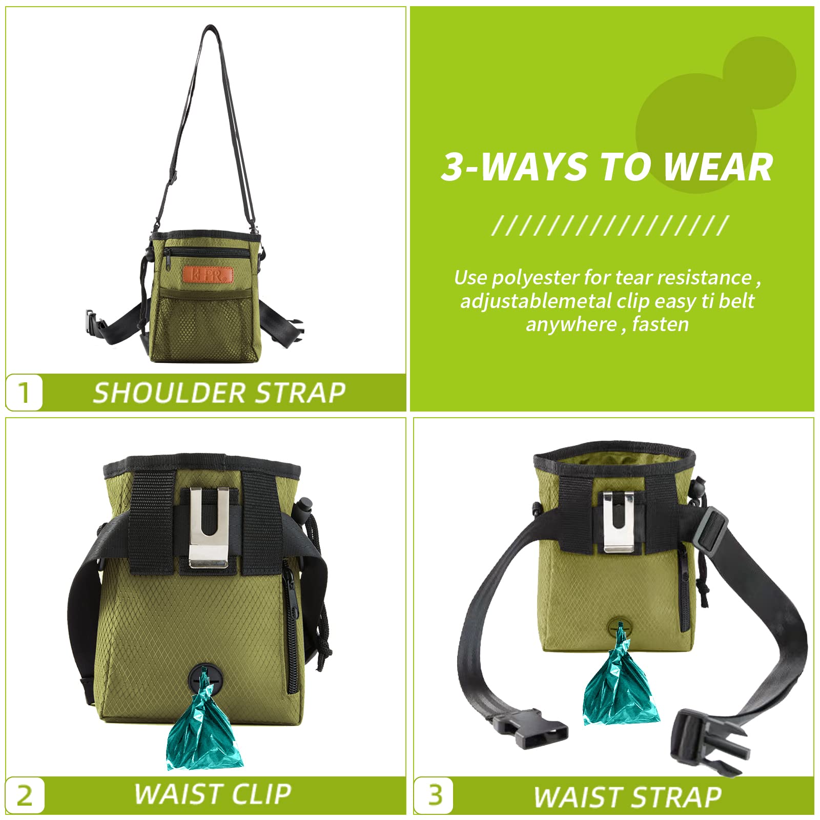 KHPR sac dressage chien poches zippées et filet externe