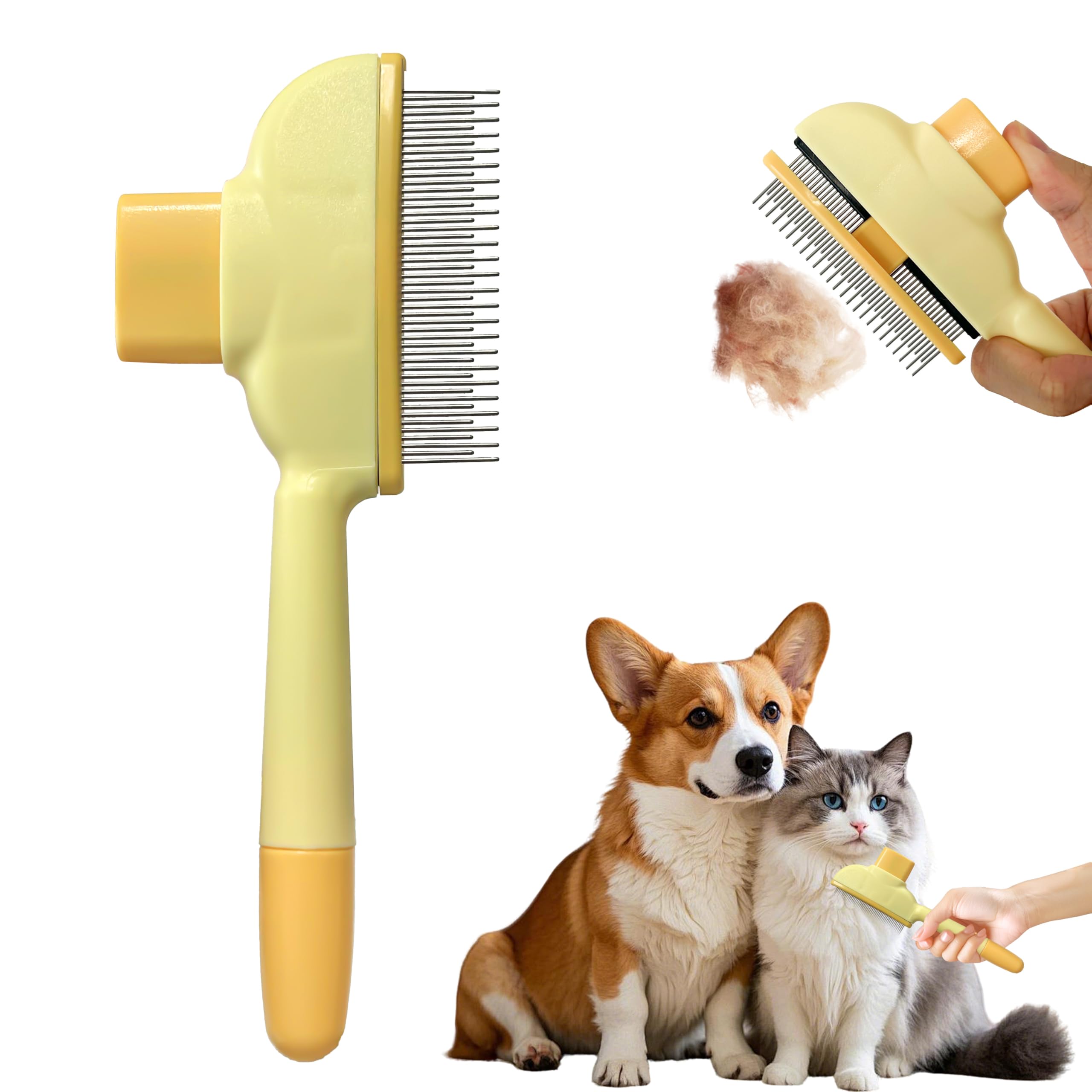 Brosse KHQBG démêlage chat et chien en acier inoxydable, poils faciles à enlever.