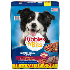 Nourriture sèche Kibbles 'n Bits Bacon et Steak, sac 16 livres pour chien adulte.