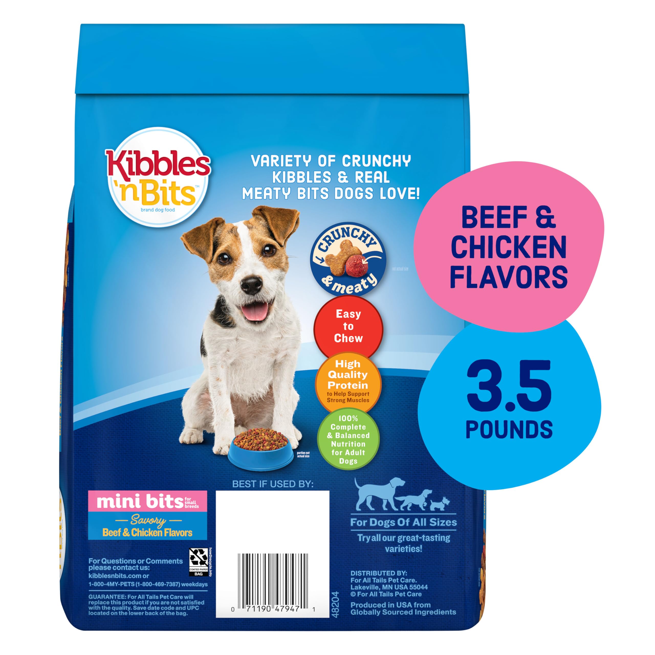 Kibbles 'n Bits Mini Bits – croquettes croquantes et tendres pour chiens adultes de petite race.