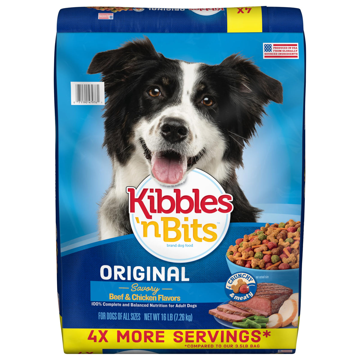 Kibbles 'n Bits Original savoureux boeuf-poulet; repas équilibré pour chien adulte.