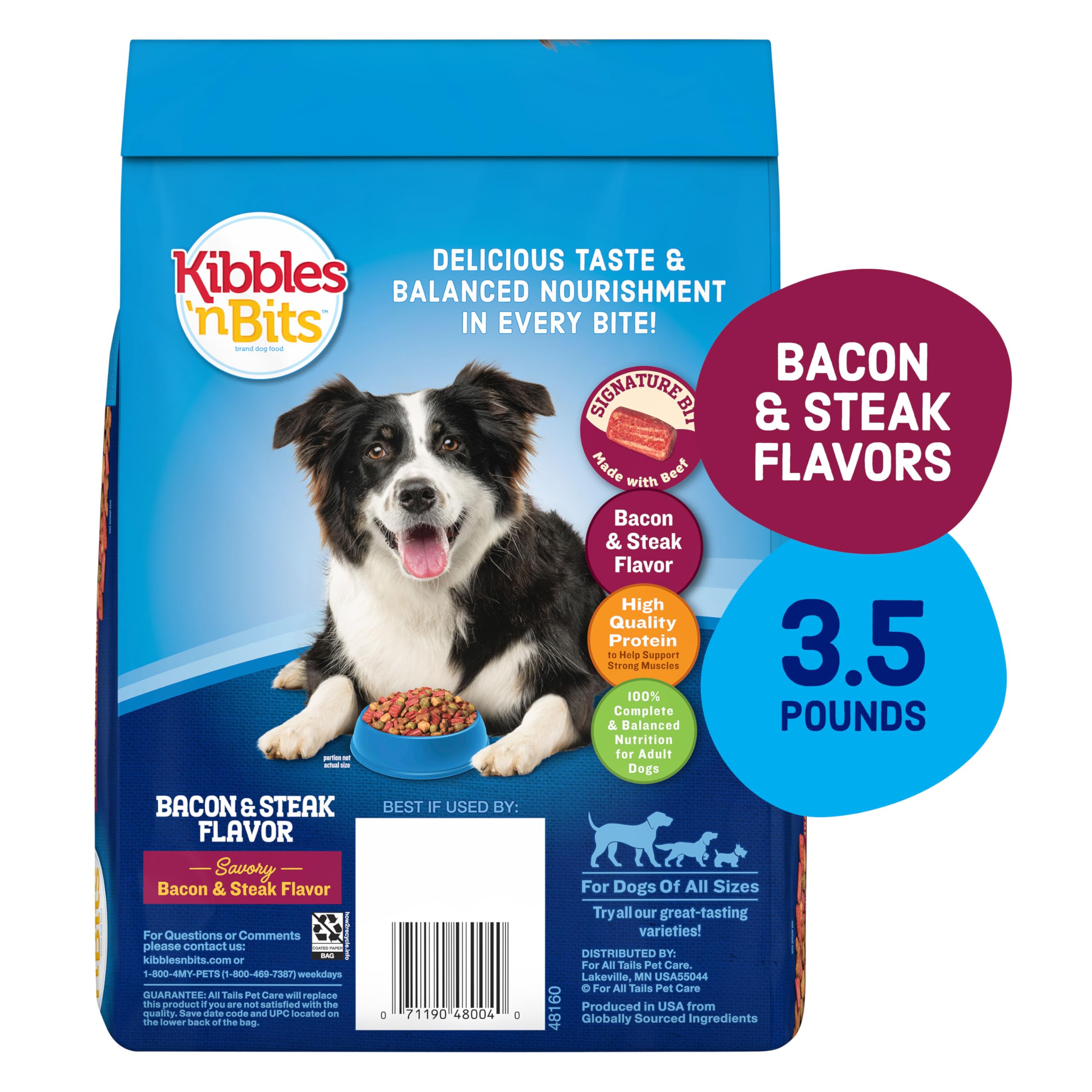 Texture croquante et tendre de Kibbles 'n Bits, bacon et steak