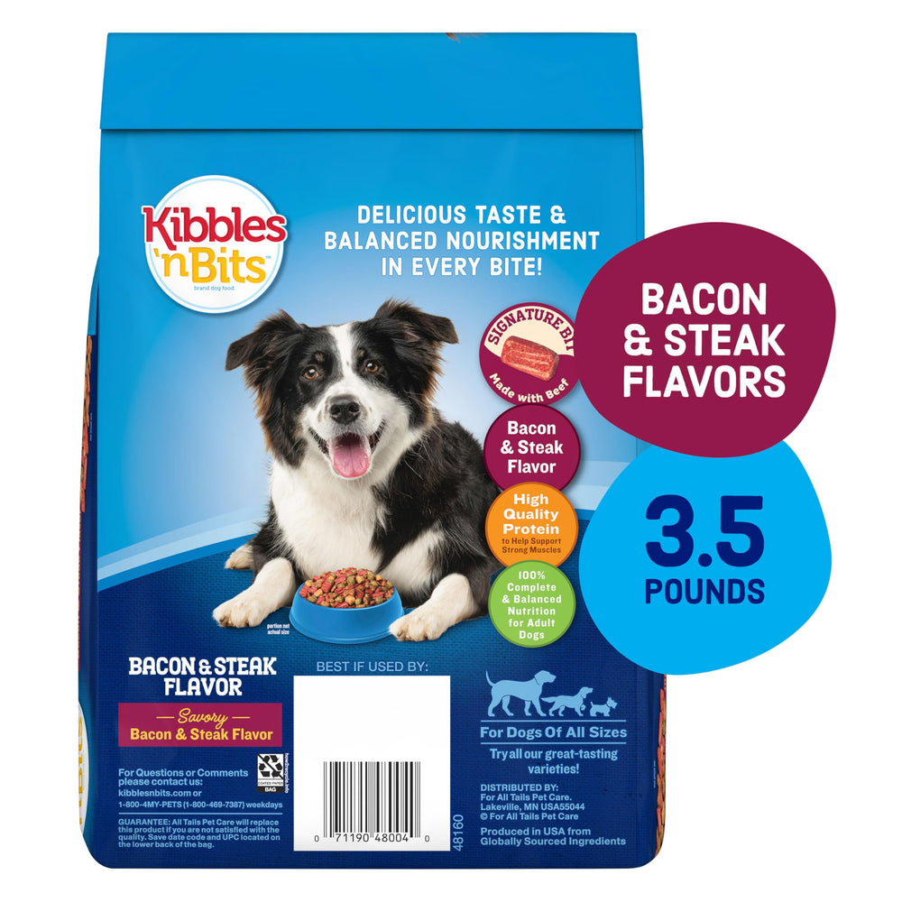 Texture croquante et tendre de Kibbles 'n Bits, bacon et steak