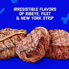 Kibbles 'n Bits Triple Steak arômes boeuf riches, saveur appréciée par les chiens.