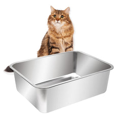 Kichwit bac litière ouvert en inox, grande taille pour chats spacieux, facilité d'utilisation