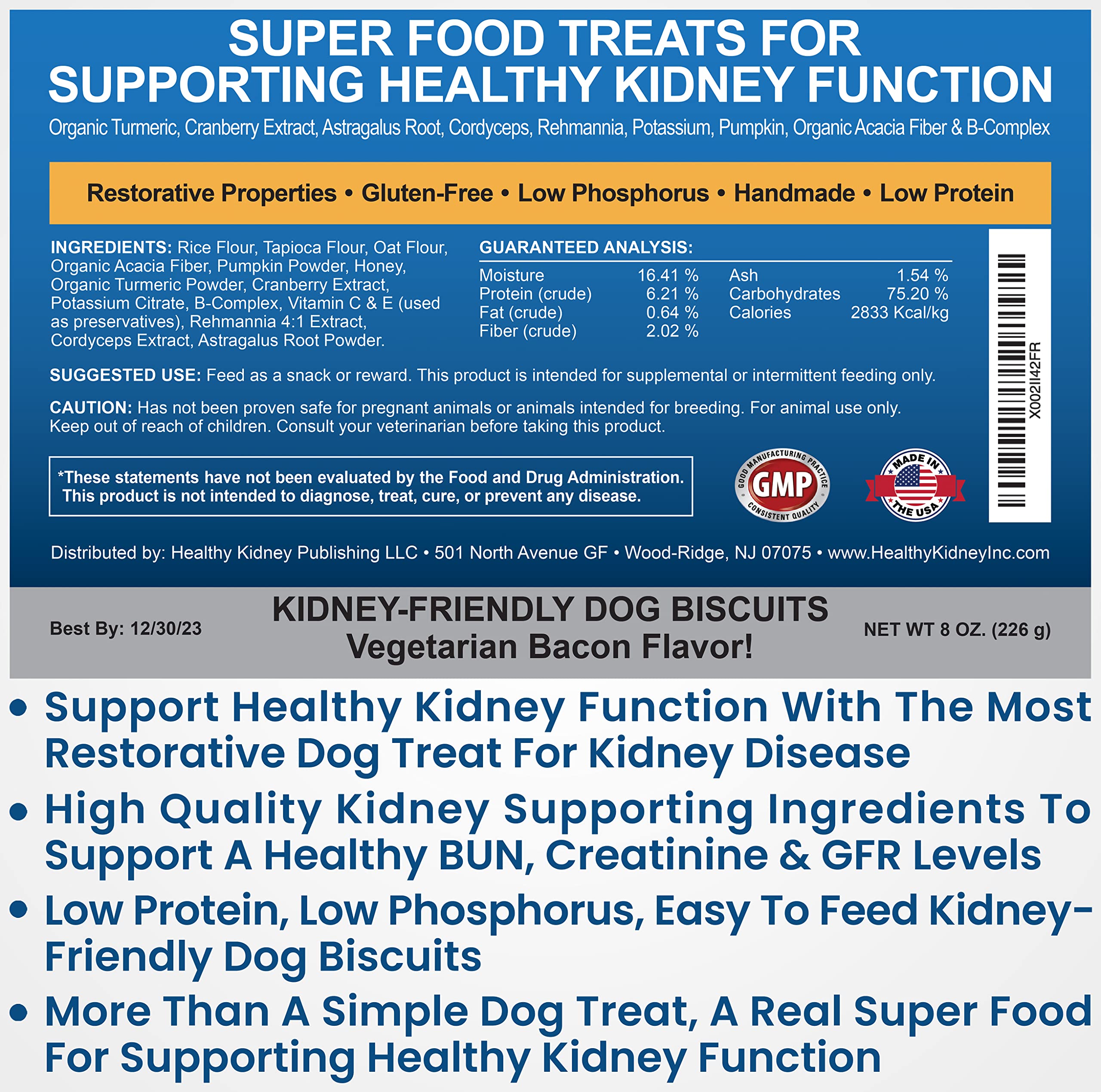 Étiquette des ingrédients Kidney Restore bacon pour chien pour transparence