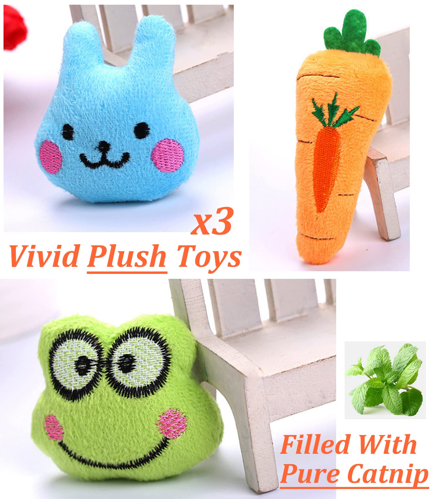 Jouet carotte peluche Kidpet, cataire et vigne argentée, textures variées.