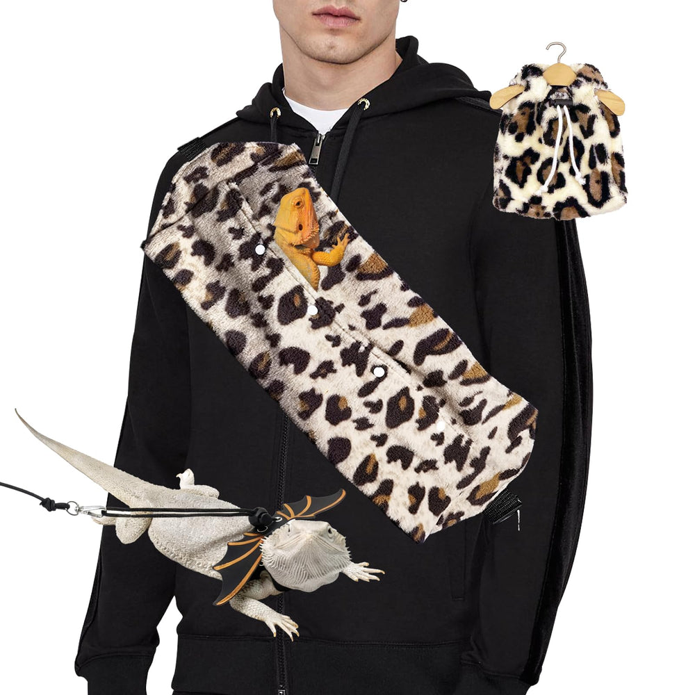 Kiiocwev dragon barbu porte-sac imprimé léopard, transport sûr et confortable.