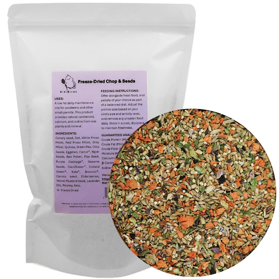 KikiBirds Chop et Graines Séchées pour Perruche, soutien nutritionnel naturel.