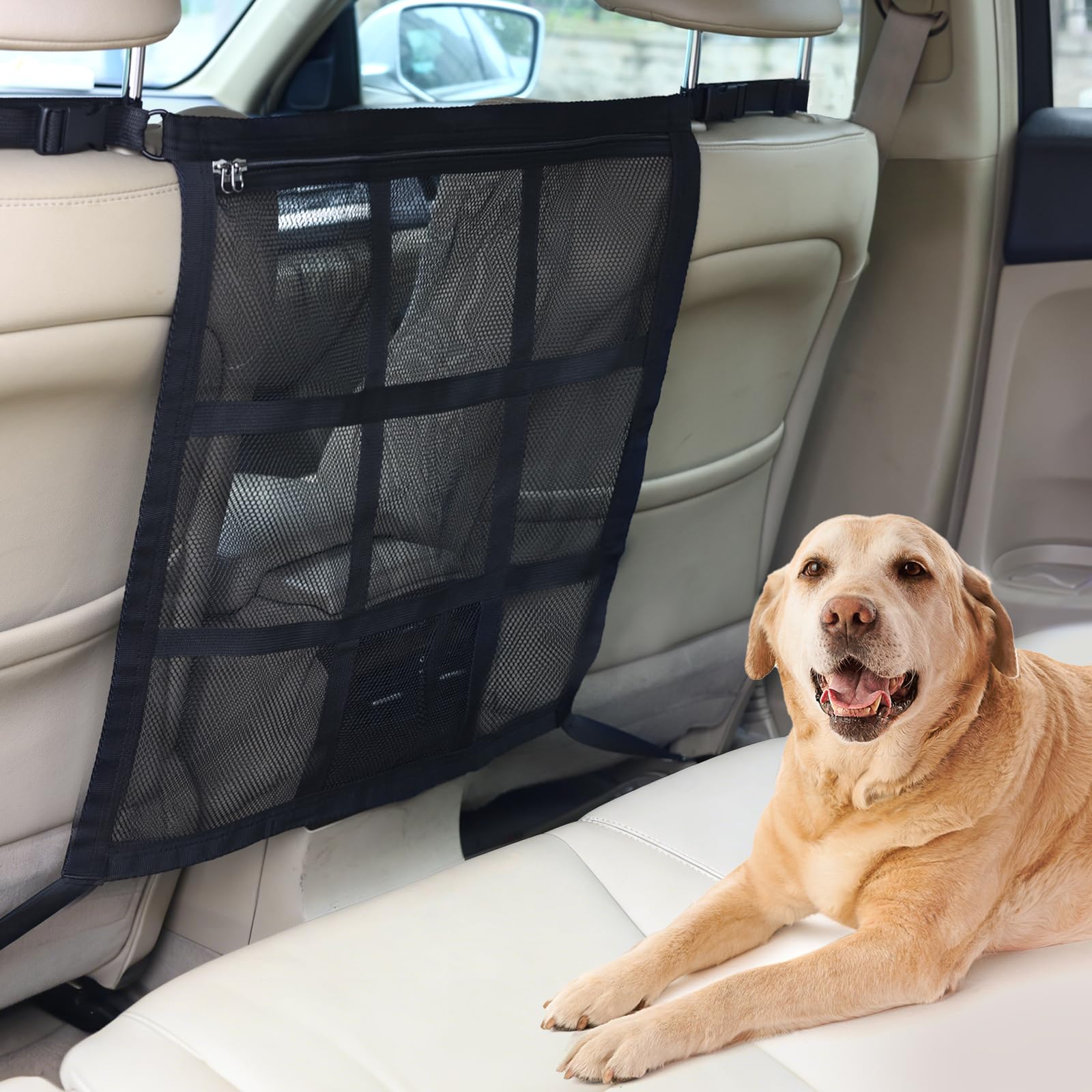 Barrière KinetoVolta pour chien en double maille avec fermeture éclair, sécurité renforcée.