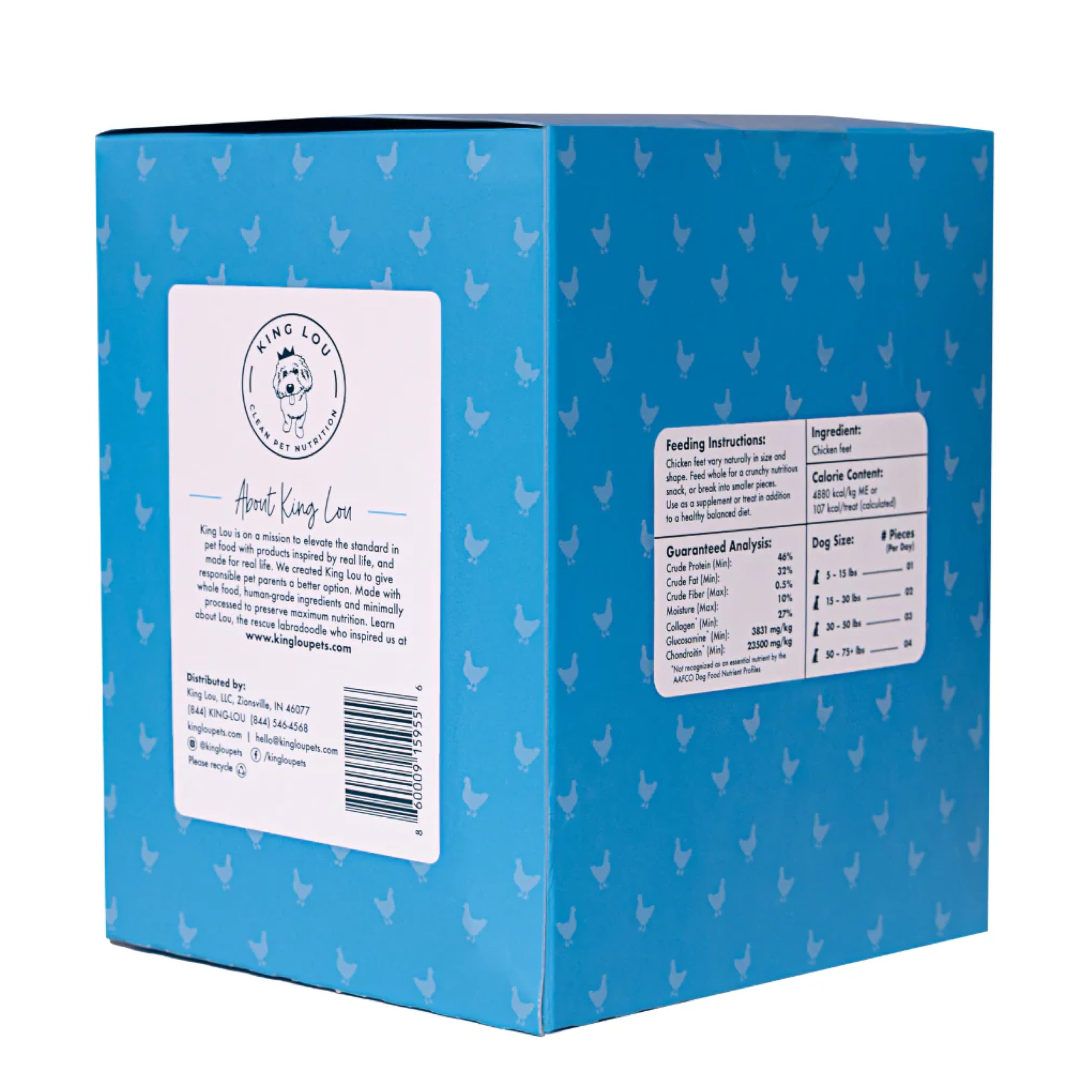 Emballage recyclable King Lou pattes poulet entieres pour chiens.