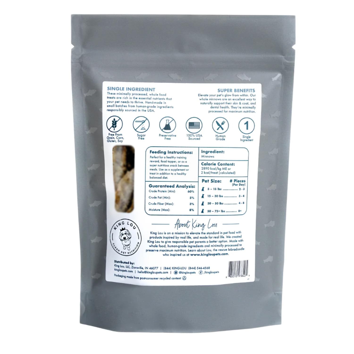 King Lou Pets approuvé par vétérinaire comme friandise simple et sûre.