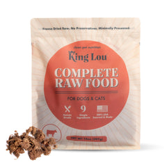 King Lou Pets — emballage du produit prêt à l'emploi, repas complet et facile à servir.