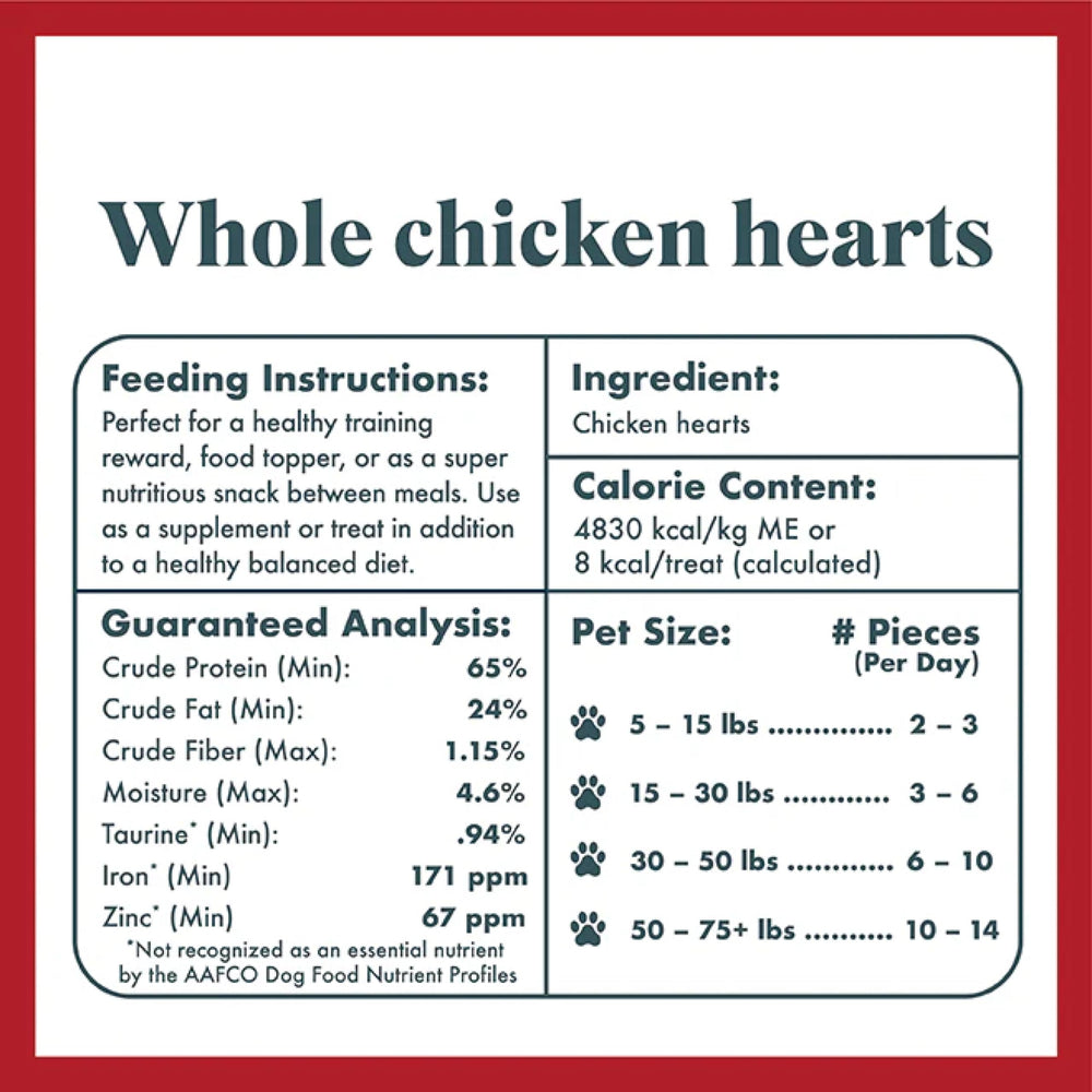 King Lou Pets: coeurs de poulet entiers séchés fabriqués aux États‑Unis.