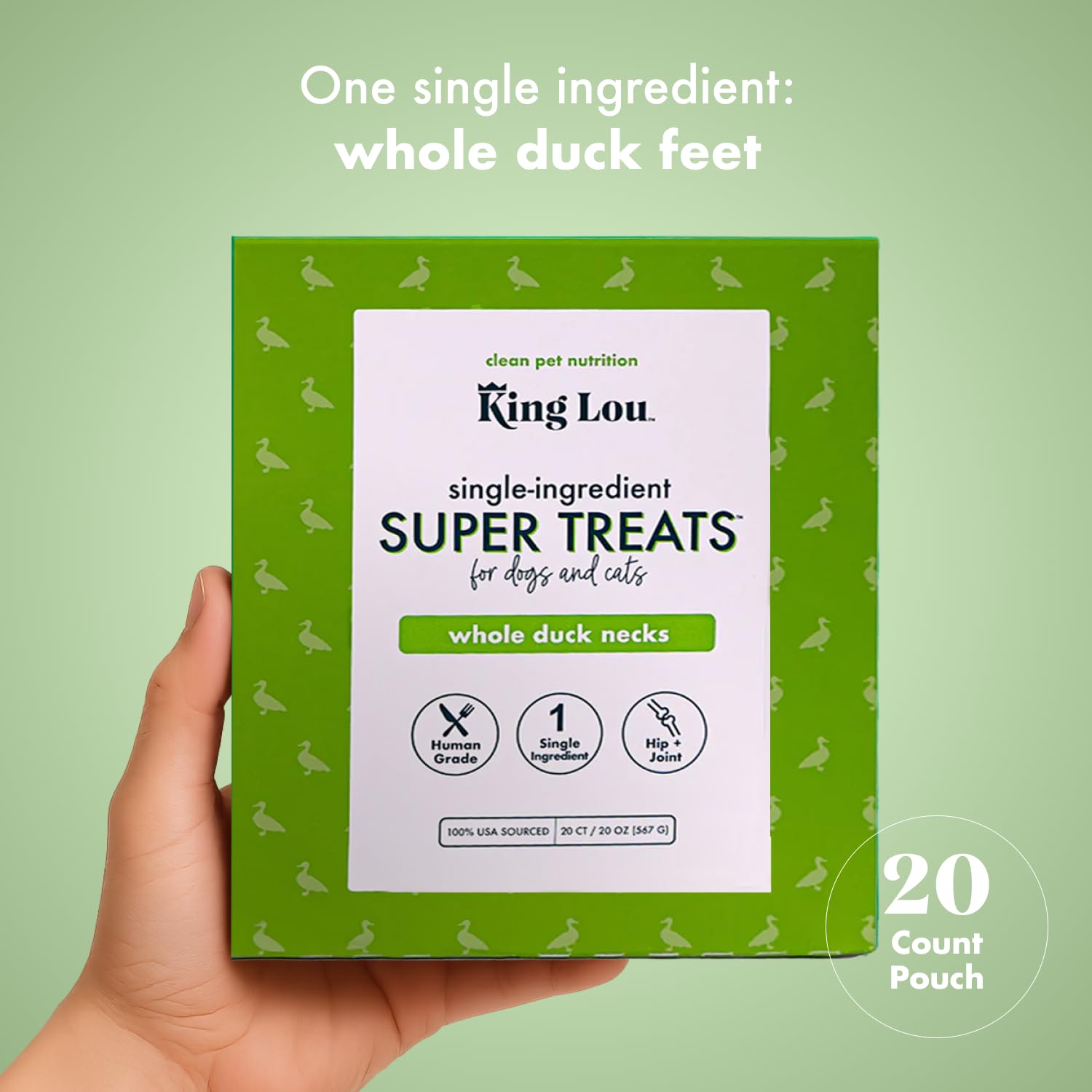 King Lou Pets - Cou de canard entier, option gourmande et naturelle pour récompenser.