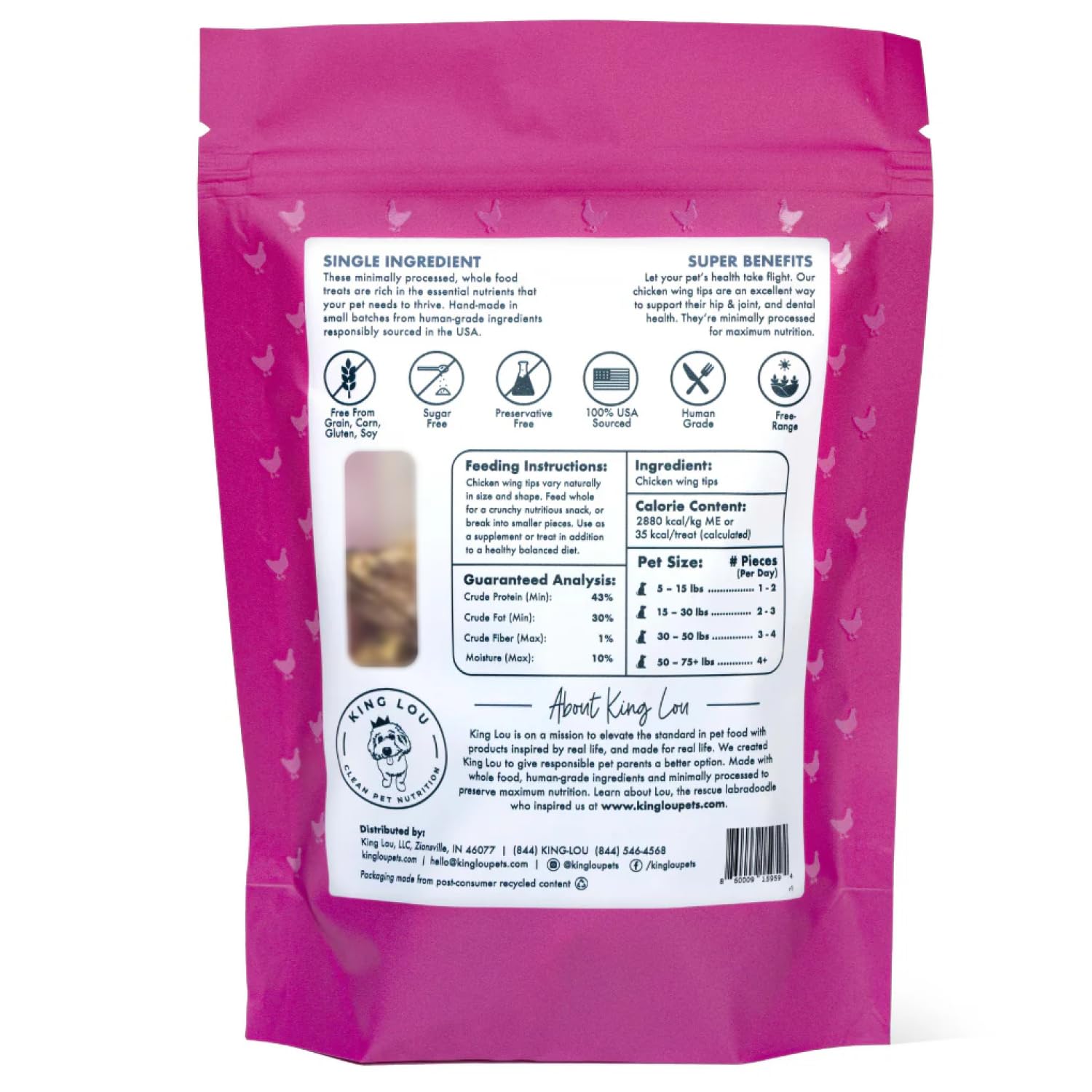 King Lou Pets emballage respectueux de l’environnement pour les friandises.
