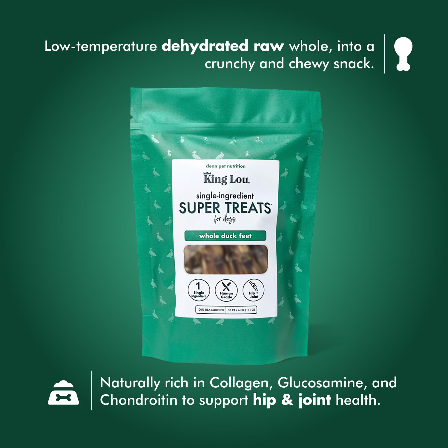 King Lou Pets glucosamine et chondroïtine naturellement présents dans les pieds.
