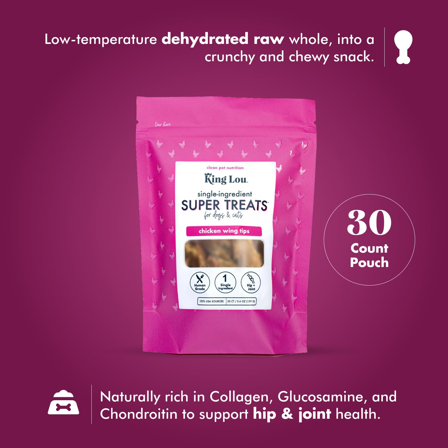 King Lou Pets riches en protéines, collagène et glucosamine pour les articulations.